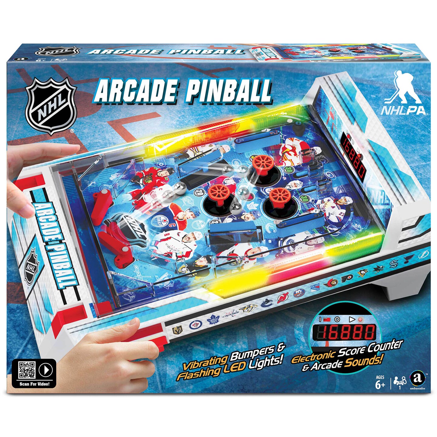 Ambassador Games: NHL Arcade Pinball - Light &#x26; Sound Tabletop Sports Game, Vibrating Bumbers, Flashing LEDs, Scoreboard, Licensed, Adults Kids Age 6+