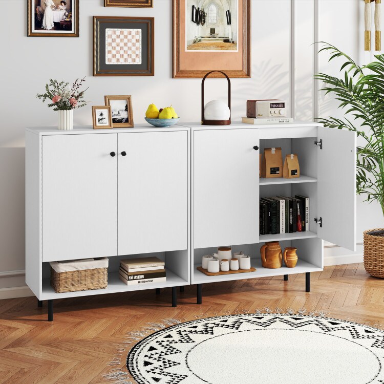White MDF Buffet Cabinet with Adjustable Shelf, Countertop and Anti-Tip Kits