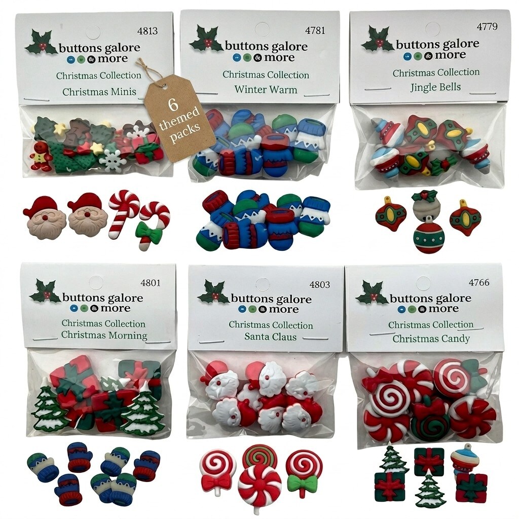 Buttons Galore Assorted Christmas Buttons for Sewing & Crafts - 50+ Buttons - Set of 6 Packs - Christmas Set 1