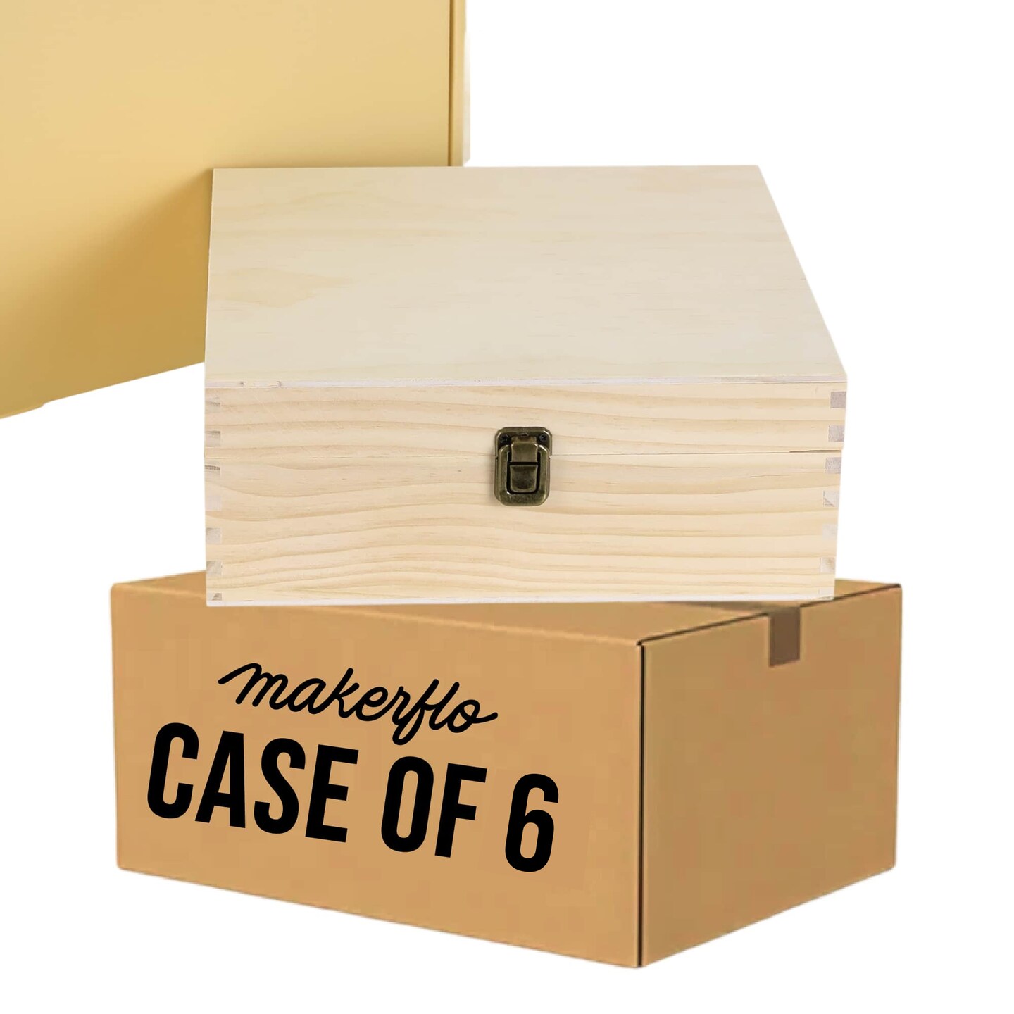 MakerFlo Large Pine Wood Memory Box with Black Felt Inside and Hinged with Clasp of Front, Keepsake Wooden Box Ideal for Craft and Personalization (Laser Engraving, Epoxy, UV DTF, and Vinyl)