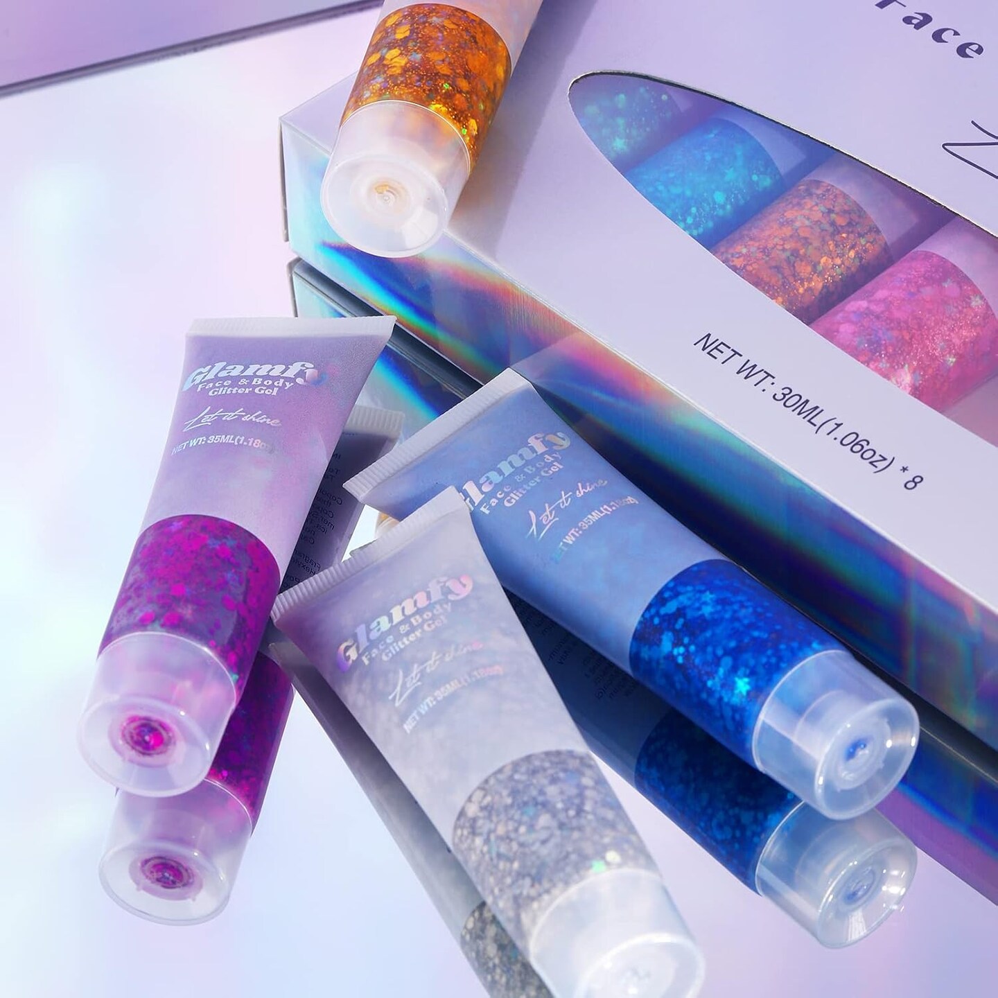 8 Color Body Glitter Gel – Self-Adhesive Face & Hair Glitter, Chunky Cosmetic Gel for Festivals, Raves, Parties, Waterproof & Long-Lasting Makeup (Golden)