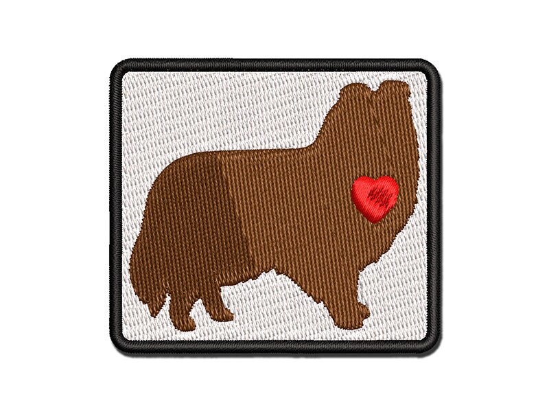 Shetland Sheepdog Sheltie Dog with Heart Multi-Color Embroidered Iron-On or Hook & Loop Patch Applique