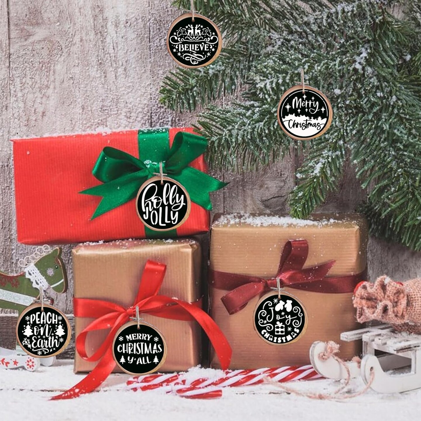 Small Stencils for Painting on Wood Reusable (Christmas Words 3) 3"L x 3"W