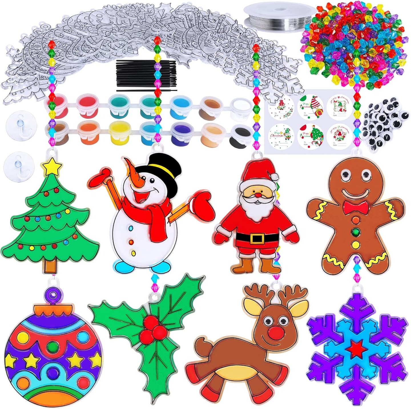 24 Sets Christmas Suncatchers Ornaments Craft Kits Decorations