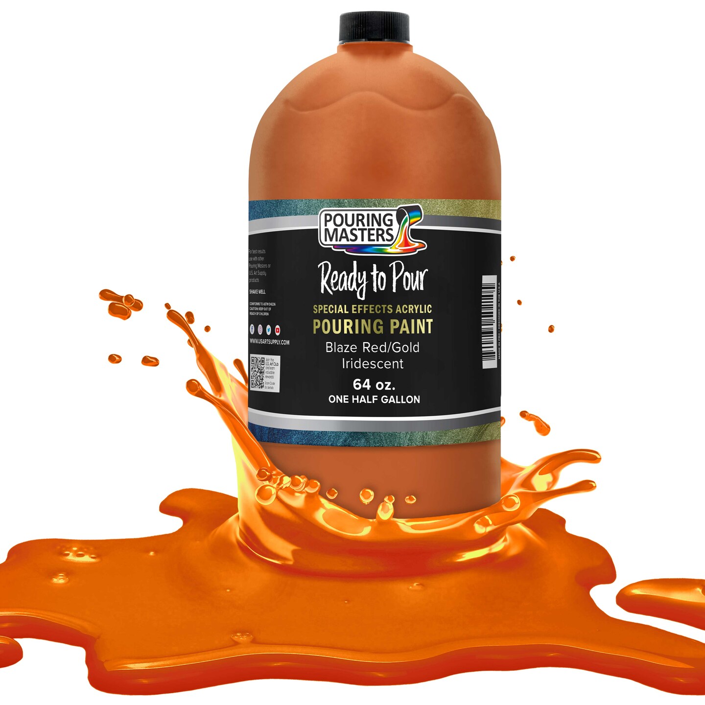 Pouring Masters Blaze Red/Gold Iridescent Special Effects Acrylic Pouring Paint - Premium 64-Ounce Pre-Mixed Fluid Acrylic Paint - Fluid Art Supplies for Canvas, Wood, Paper, Tile & Rocks