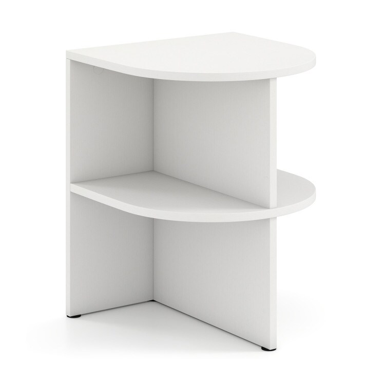 White Half-Round End Table with Open Shelves for Small Spaces