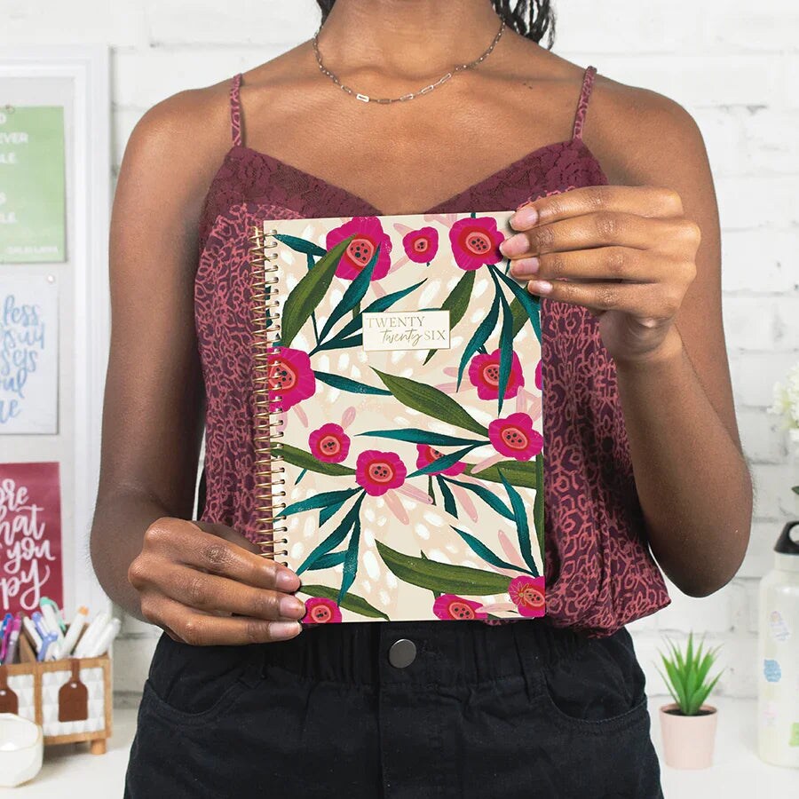 bloom daily planners 2026 Soft Cover Weekly & Monthly Planner, 5.5" x 8.25", Pink Poppies