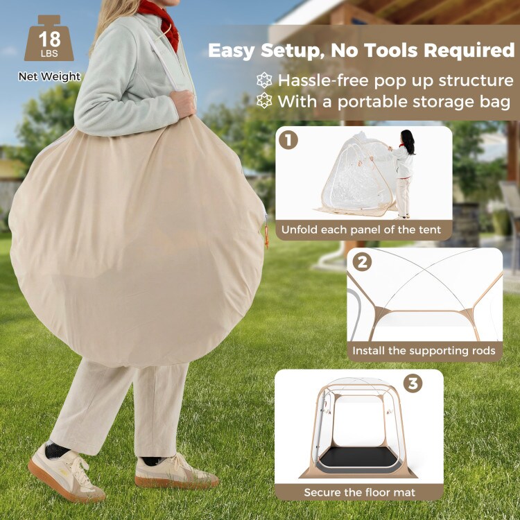 Transparent 7x7ft Pop-Up Sports Bubble Tent Waterproof with Sealed Floor