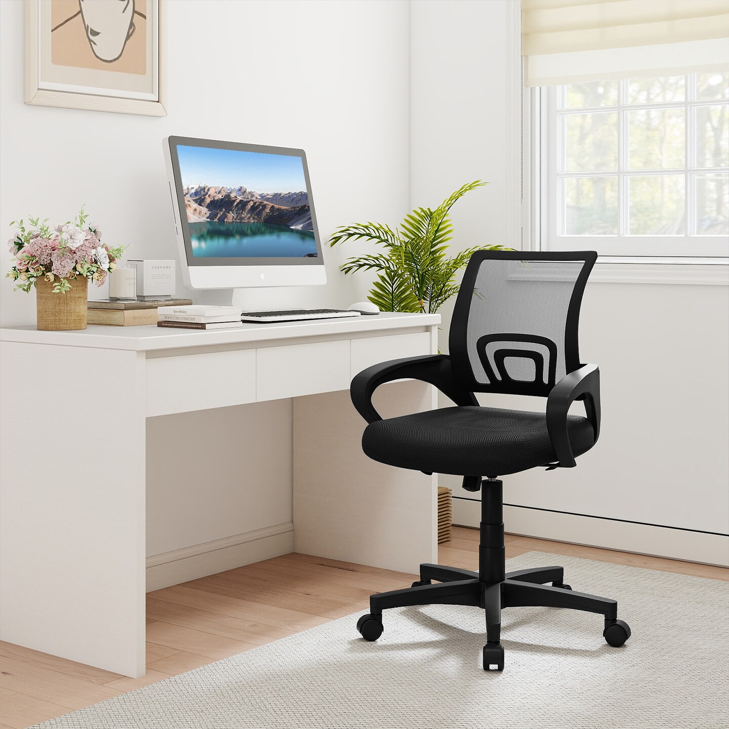 Ergonomic Office Chair Mid-Back Mesh Swivel Adjustable Seat Rolling 275 Lb Black