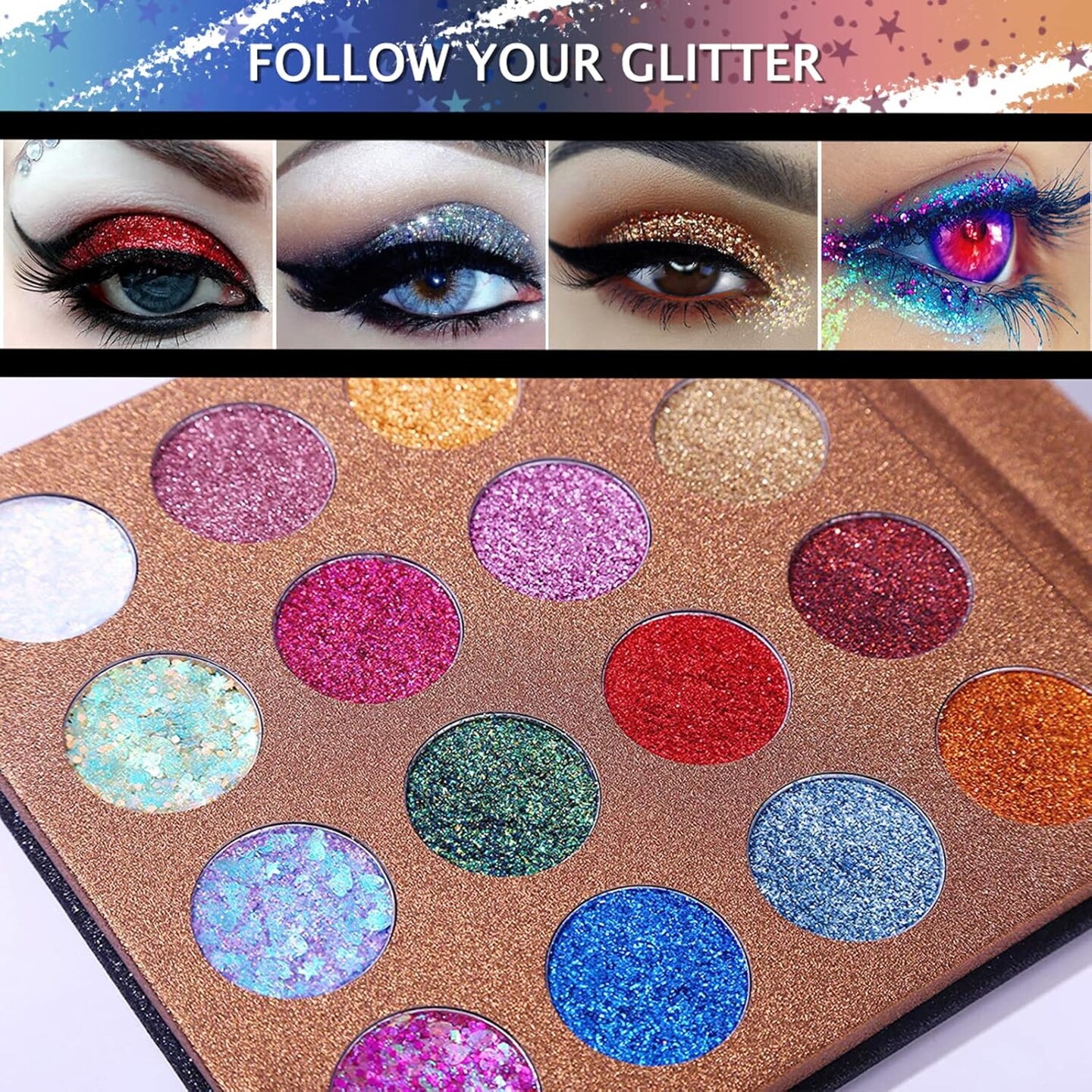 Pro Glitter Eyeshadow Palette – 16 Colors Chunky & Fine Pressed Glitter for Eyes, Face & Body | Highly Pigmented, Long-Lasting Ultra Shimmer Makeup (Palette A)