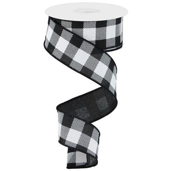 1.5&#x22; Checked Plaid Ribbon: Black &#x26; White (10 Yards)