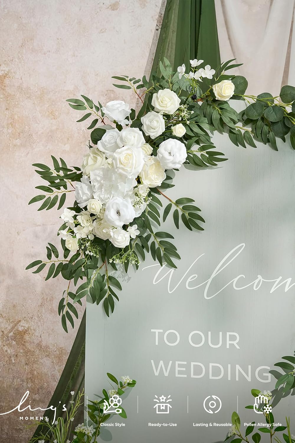 Spring Fake Rose Arbor Backdrop White Sage Floral Party Outdoor Decor