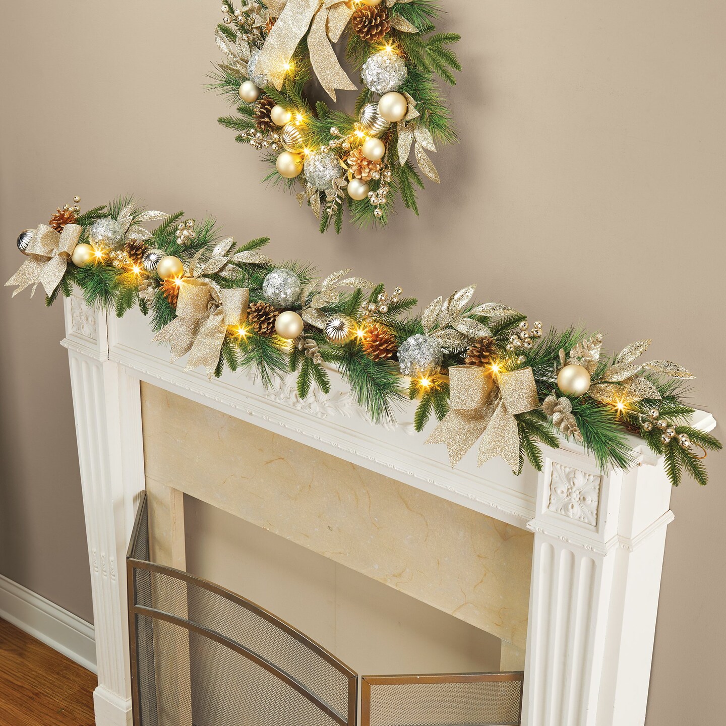 Collections Etc LED Lighted Silver &#x26; Gold Ornament 5-foot Long Garland