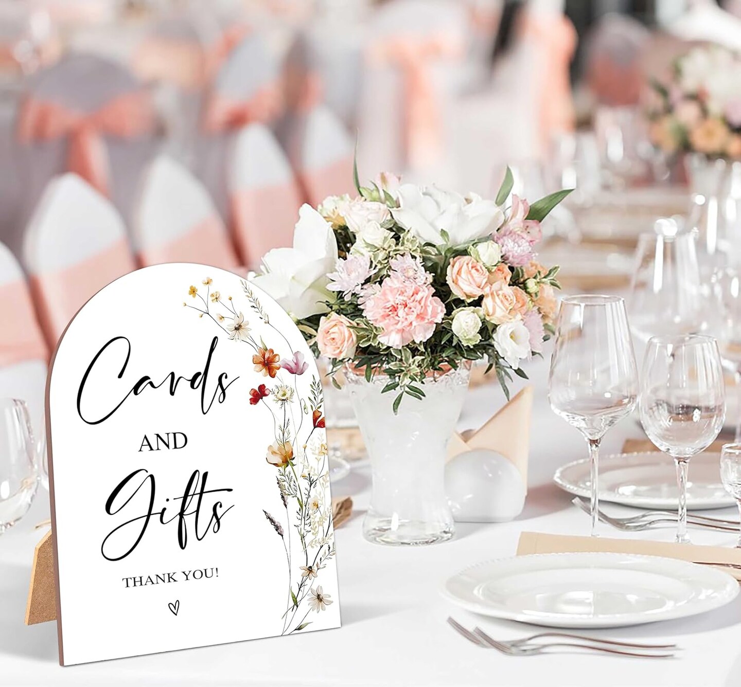 6 x 8 Inch Arch Wooden Tabletop Sign with Stand