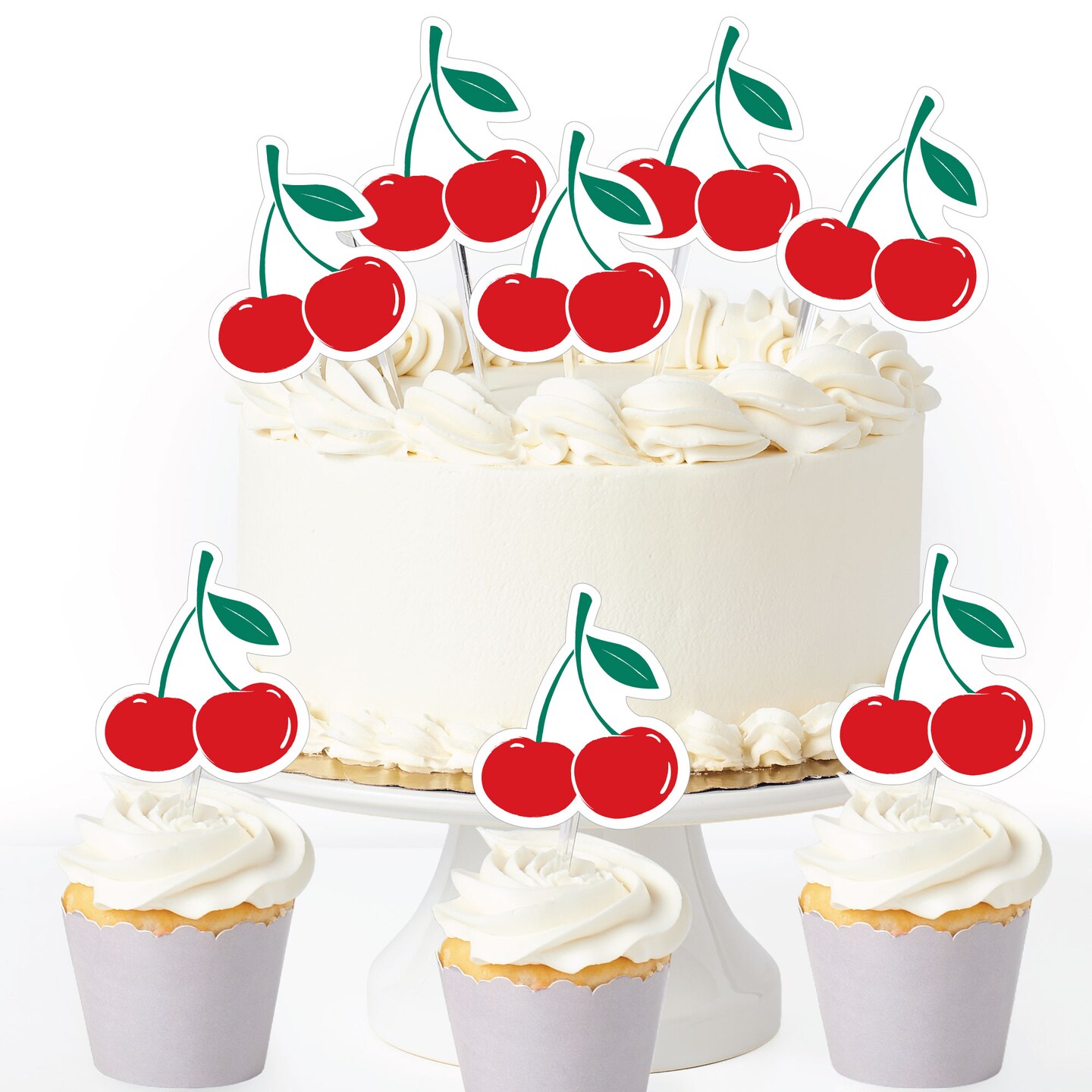 Big Dot of Happiness Cherry On Top Dessert Cupcake Toppers, Cherry Birthday Party Decor, Red Fruit-Themed Treat Picks - Set of 24