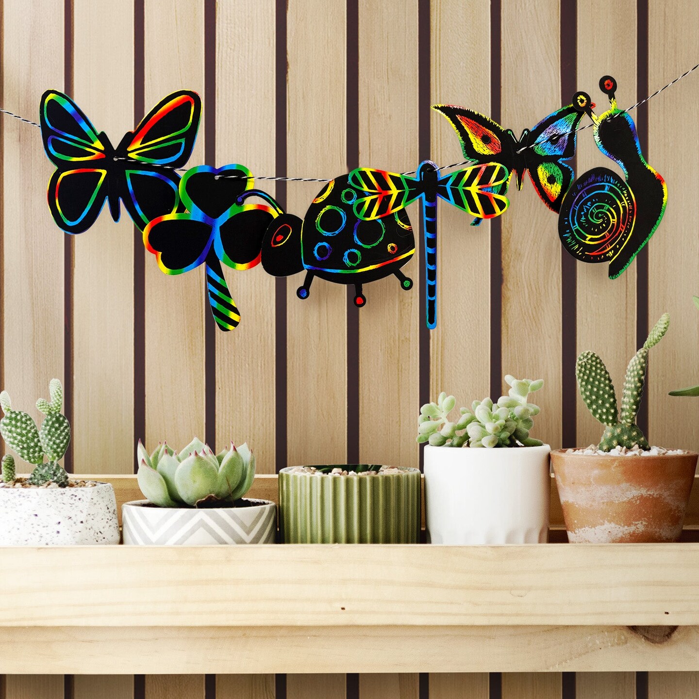 Wrapables 36pc Rainbow Scratch Arts Ornaments, DIY Magic Scratch Arts and Crafts, Insects
