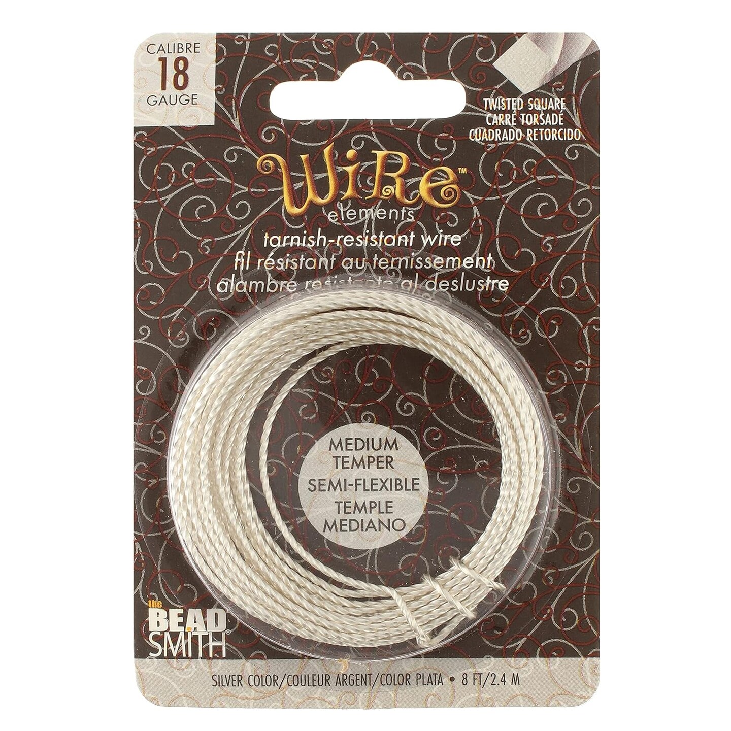 The Beadsmith Twisted Craft Wire - Wire Elements - Medium Temper - 18 Gauge, 8 Ft Coil - Silver Color - Beading Wire Used for Jewelry Making, and Other DIY Arts &#x26; Crafts