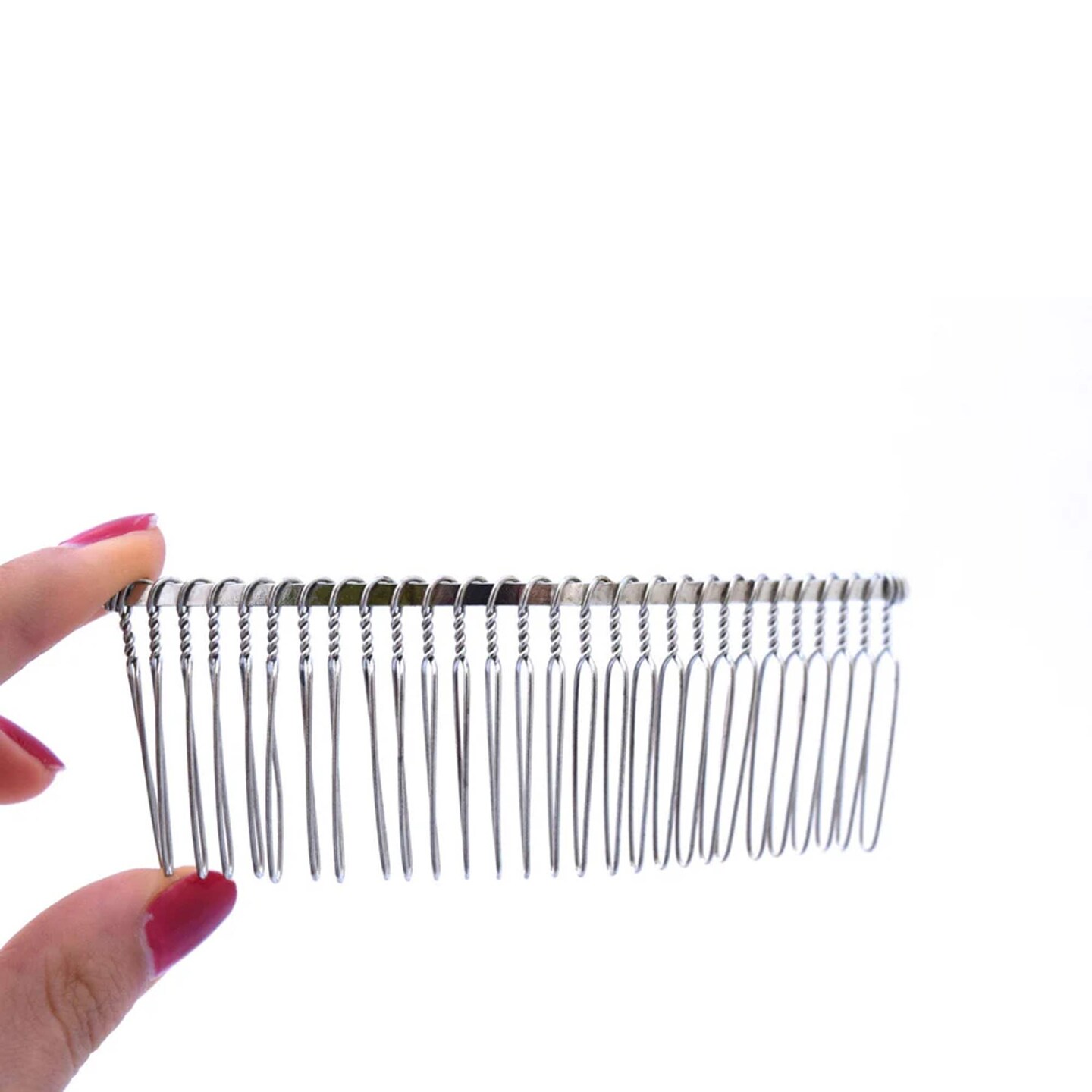 3&#x22; Curved Metal Veil Combs Silver Wire Set of 2