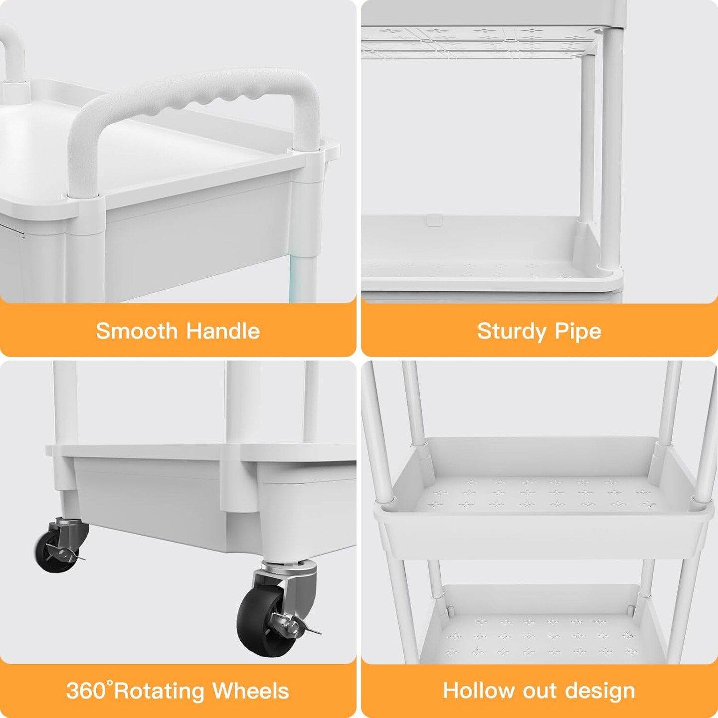 3 Tier Rolling Utility Cart with Drawer-Utility Cart Made of Multifunctional Storage Organizer