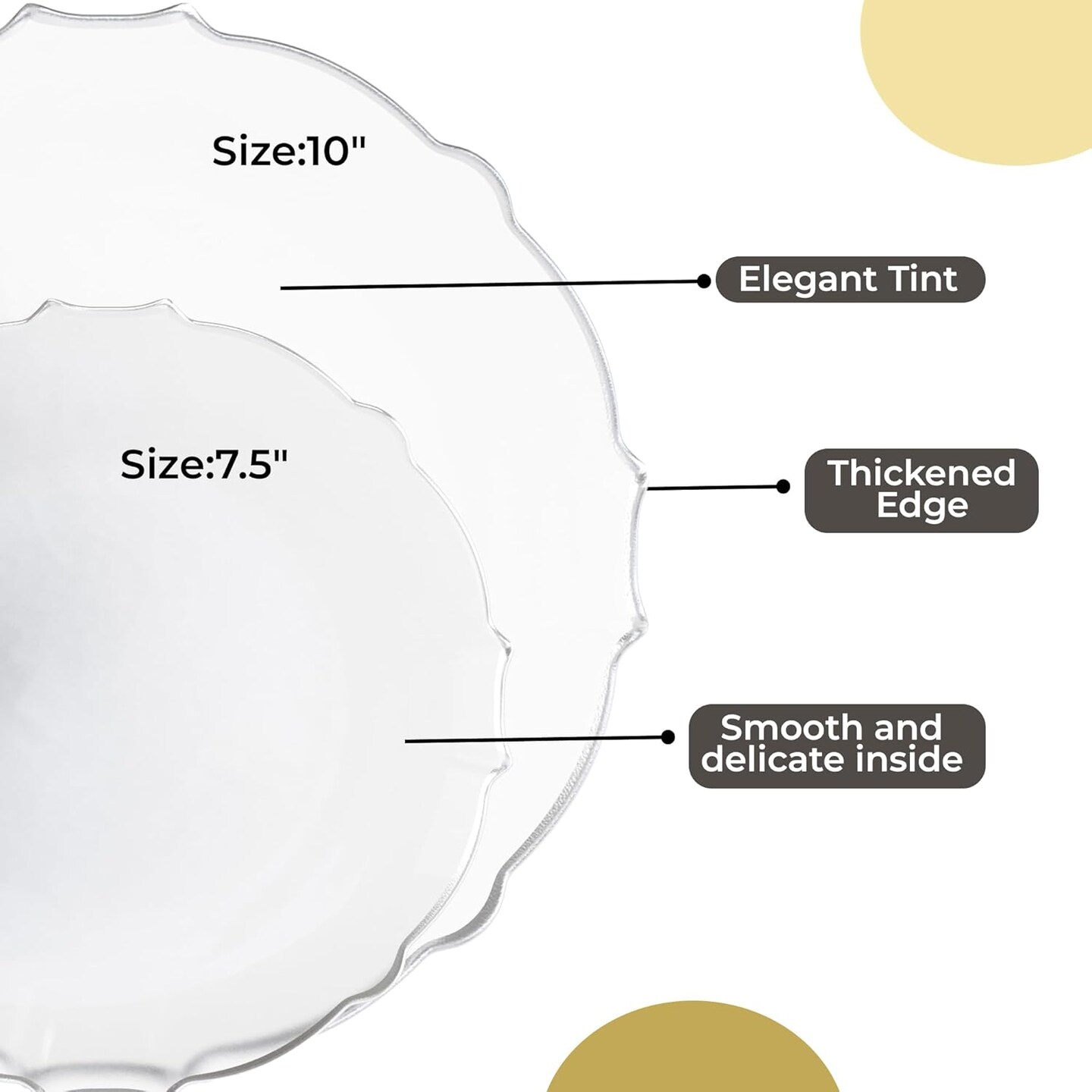 Trendables Plastic Plates for Party Fancy Plastic Dinner Plates For Guest 7.5 inch Dessert Plates &#x26; 10 Inch Thin Delicate Disposable Dinnerware Charger Plate Set