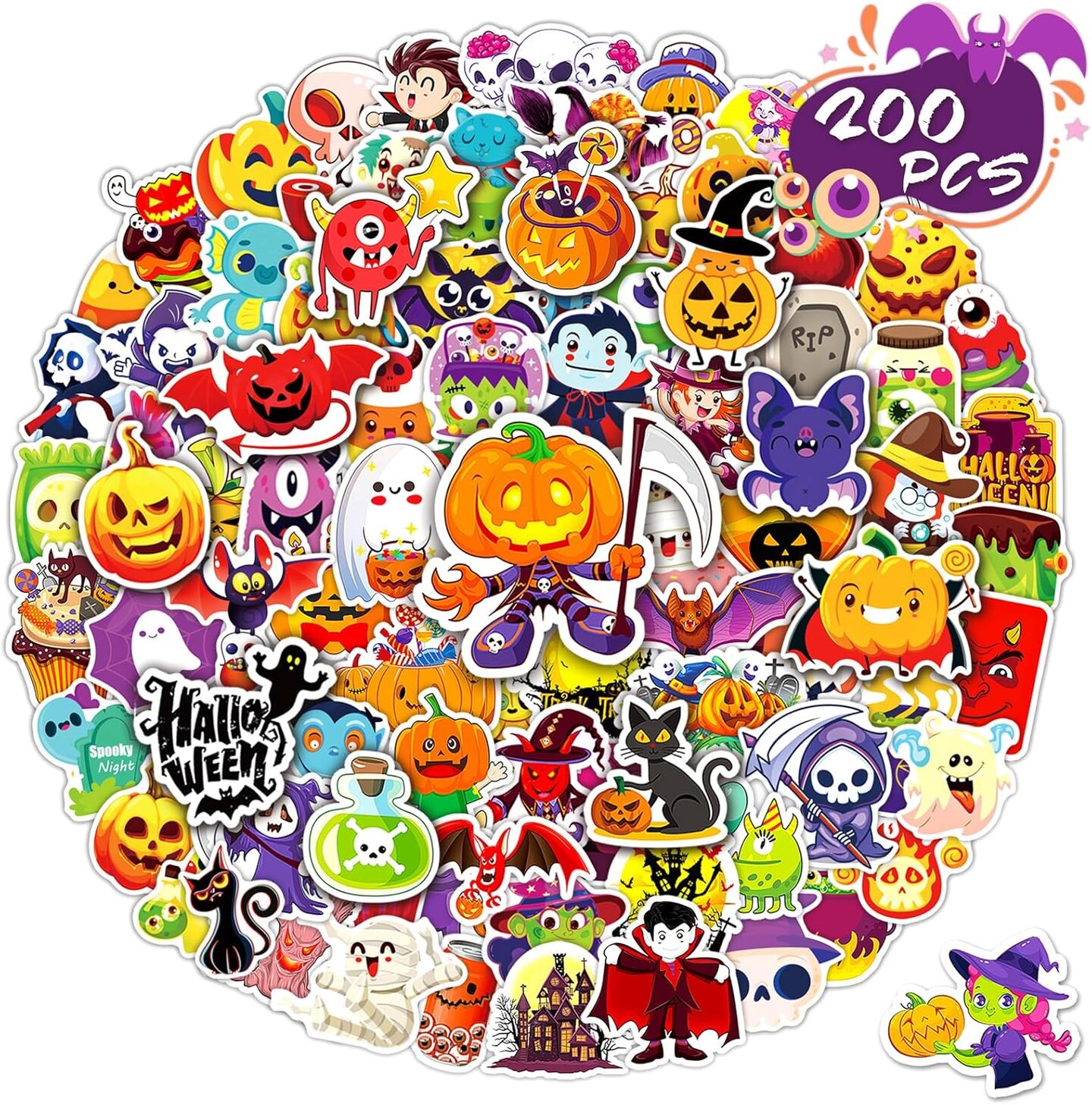 200Pcs Halloween Stickers for Kids Adults (Colorful) 5.5 x 7.4 x 0.5 inches