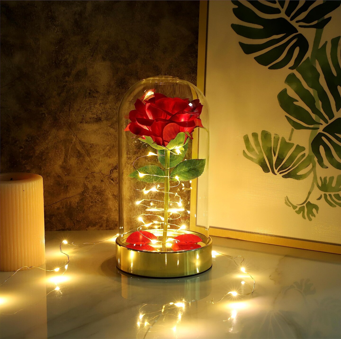 HOMESEASONS Forever Rose Gift Valentines Day Rose Gifts for Her,Gifts for Women Mom Wife Girlfriend, Light Up Rose in Glass Dome for Wedding Home Office Decor