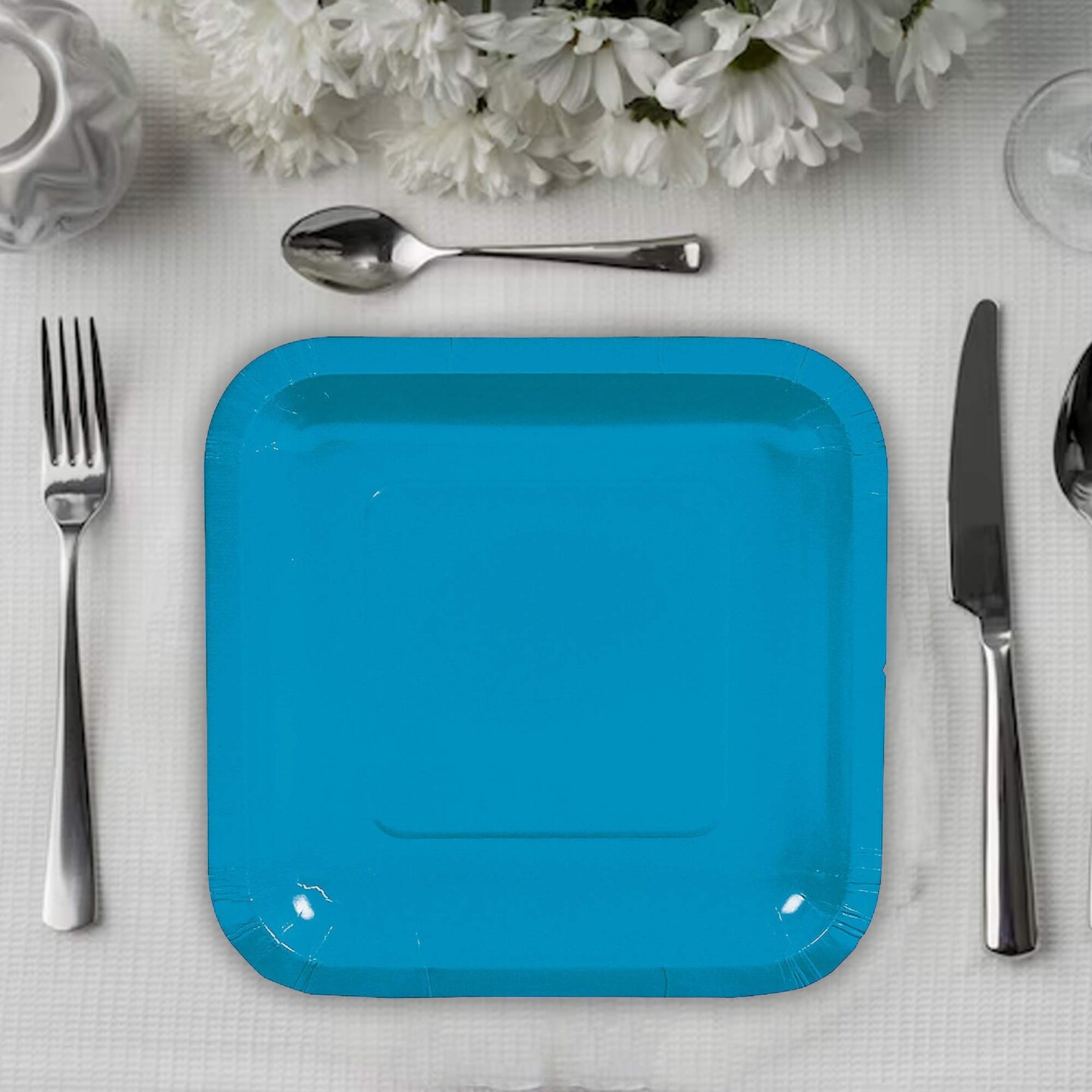 24 Count Turquoise Square Paper Dessert Plates for Shower Party 7"