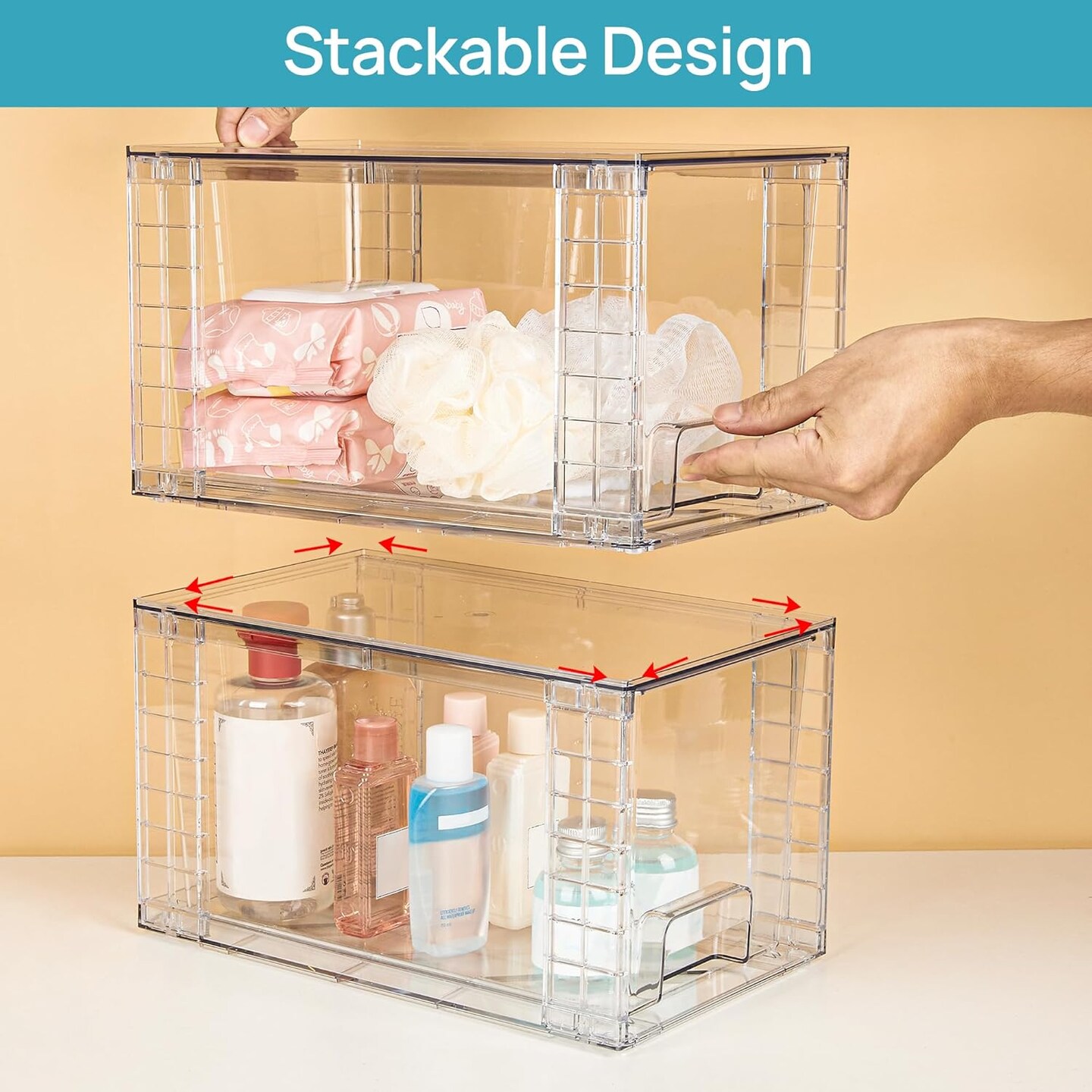 4 Pack Large Stackable Storage Drawers