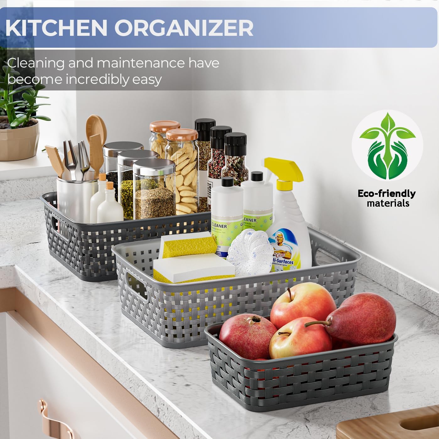 3 Pack Small Plastic Basket (3 Pack Small Drak) 5.44"D x 7.67"W x 2.36"H