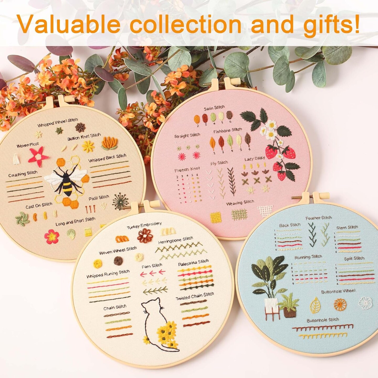 4pc Beginner Embroidery Kit with Pattern, Hoop, Threads &#x26; Scissors