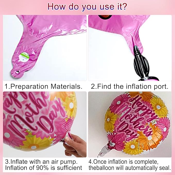 Mothers Day Balloons Kit 18'' Happy Mother’s Day Foil Balloons Flower Aluminum Balloons Set for Mothers Day Party Decoration Birthday Holiday Celebration Supplies (9Pcs)