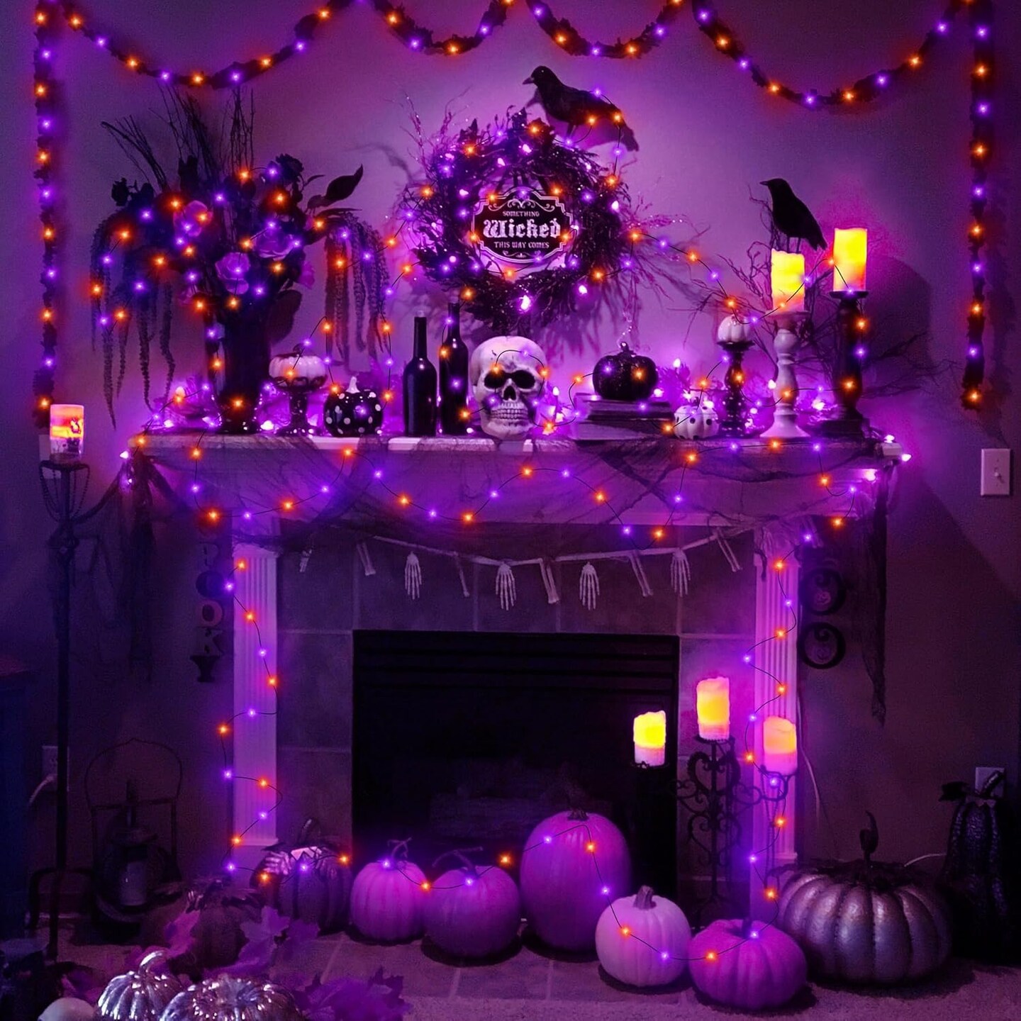 6 Pack 59ft Orange &#x26; Purple Halloween Lights Decorations,80 LED Halloween String Lights (Orange Purple)