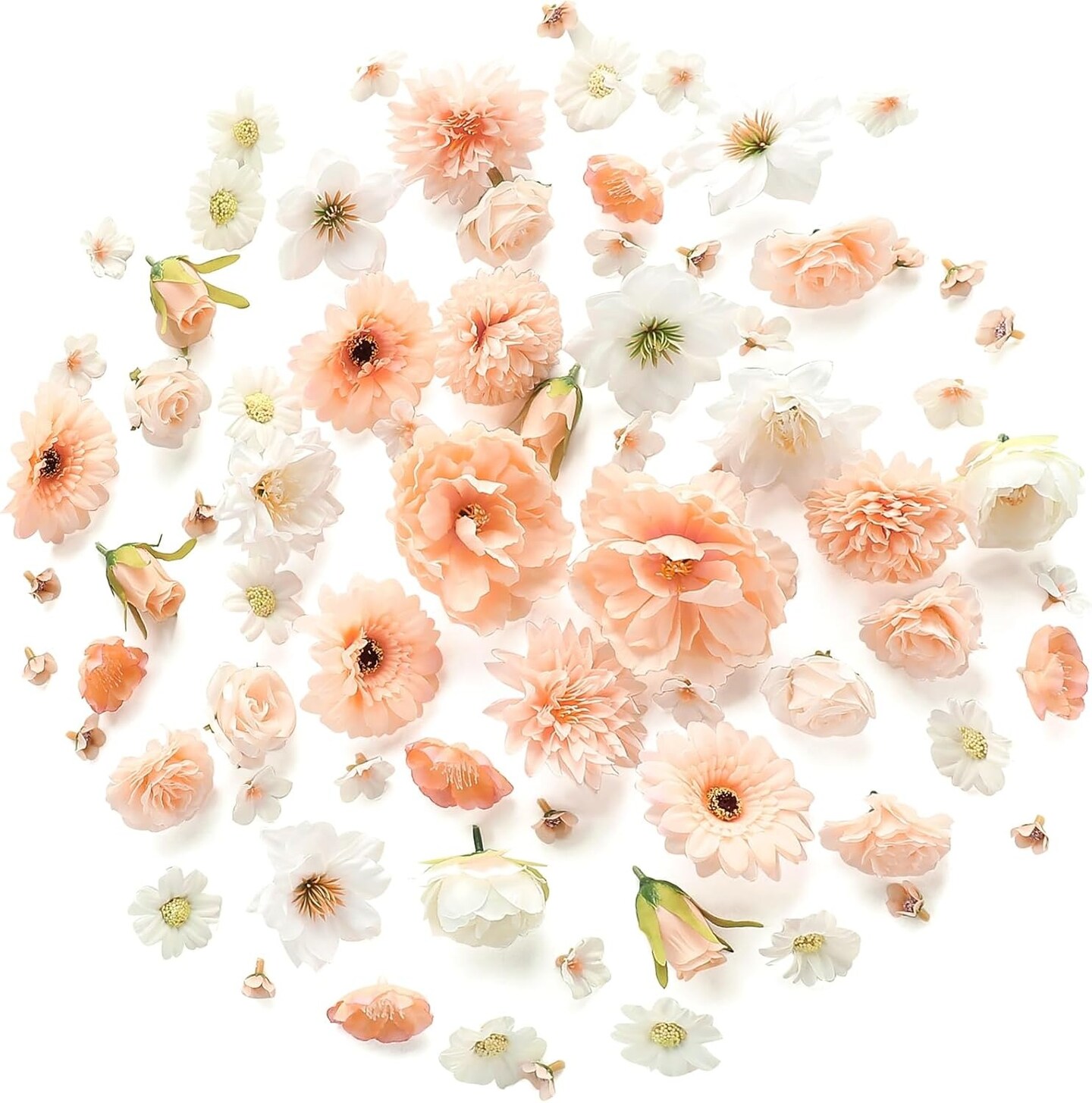 80 PCS Mini Artificial Flower Heads – Mixed Faux Silk Peony, Daisy & Rose Flowers for DIY Crafts, Cake & Party Decorations