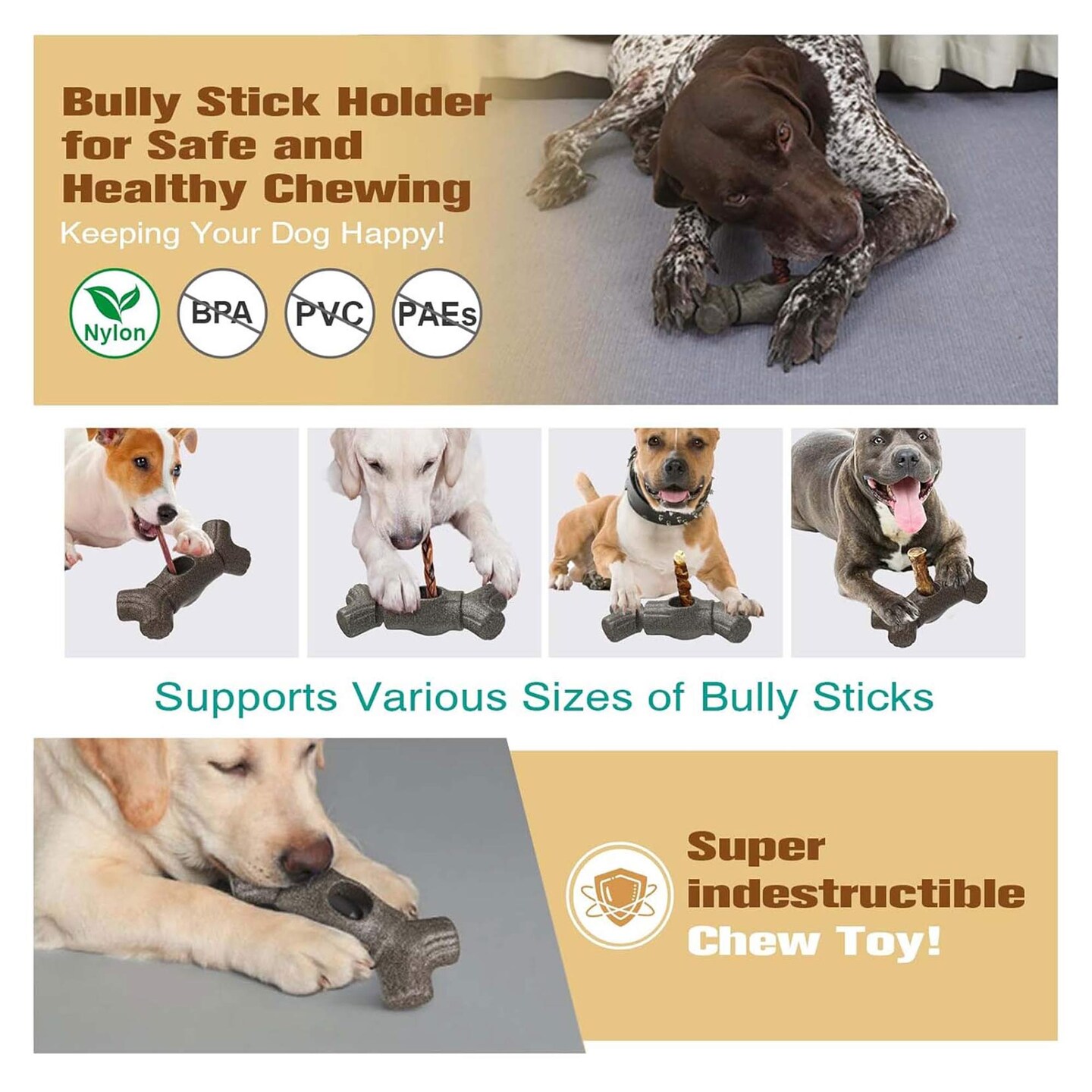 Durable Dog Chew Toy, Interactive Dental Chew Stick for Dogs 7.09" x 3.19" x 1.91"