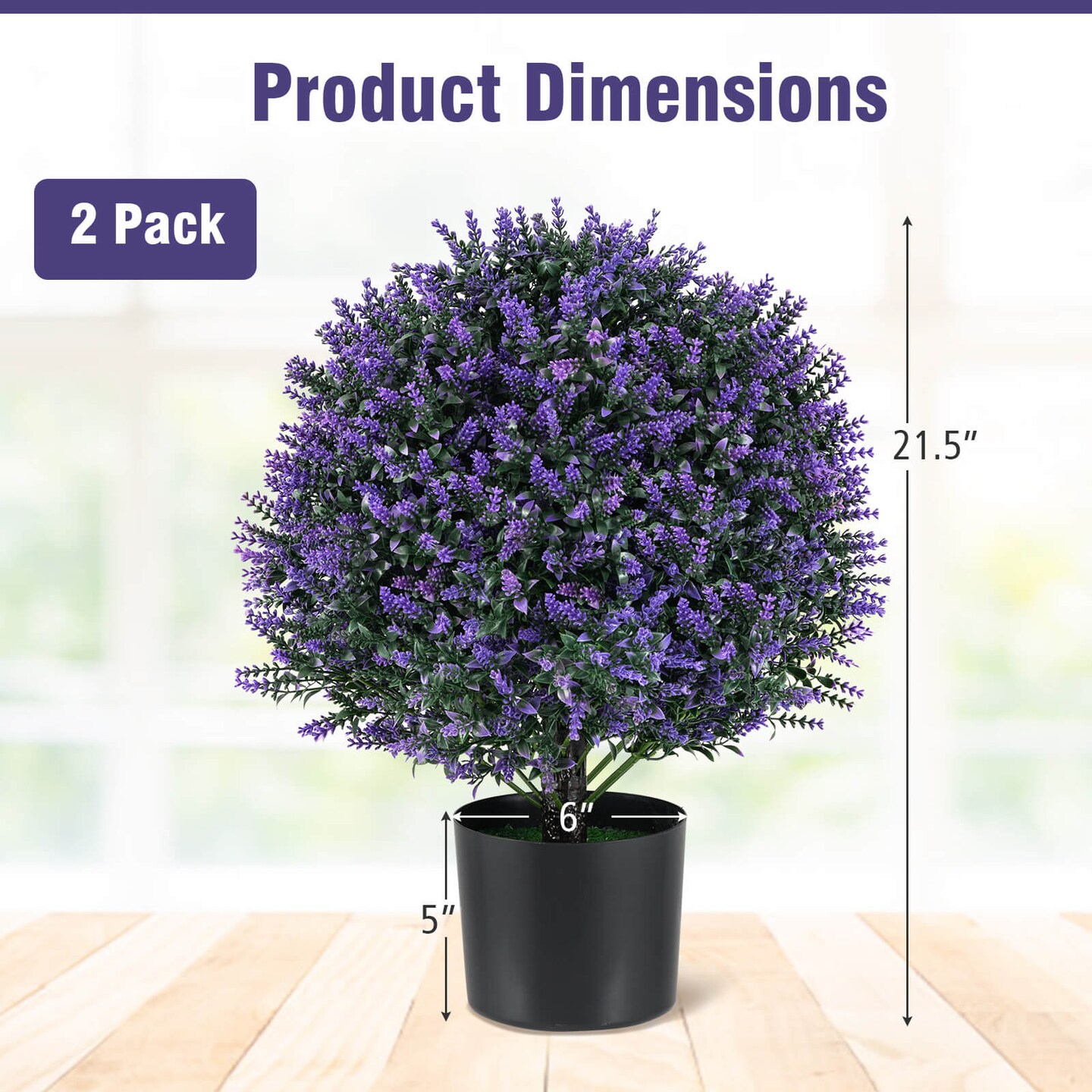 Costway 2 Pack Artificial Lavender Topiary Ball Tree Faux Shrub Bushes with Flowers