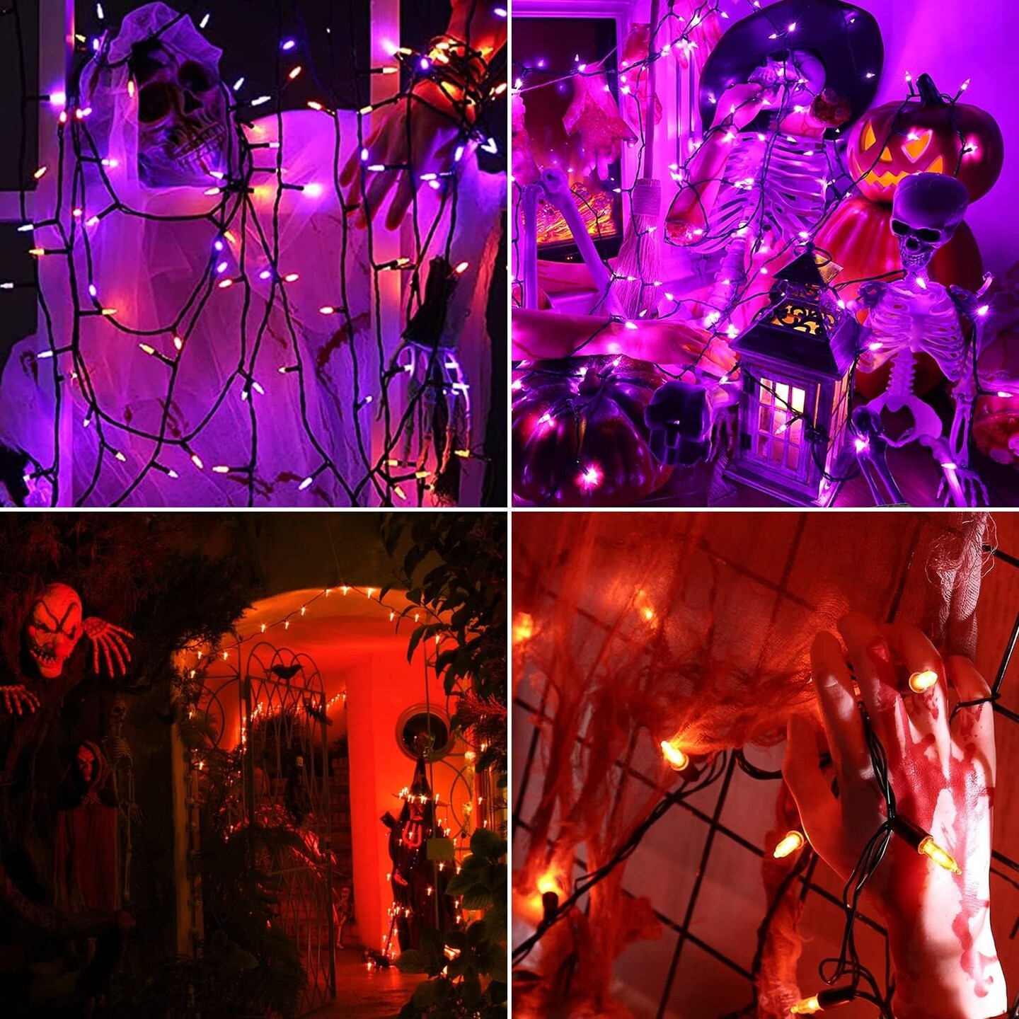 Halloween Lights 33ft 100 LED Battery String Lights with Motion Sensor,2 Colors(Motion Sensor Purple+Orange & Music)
