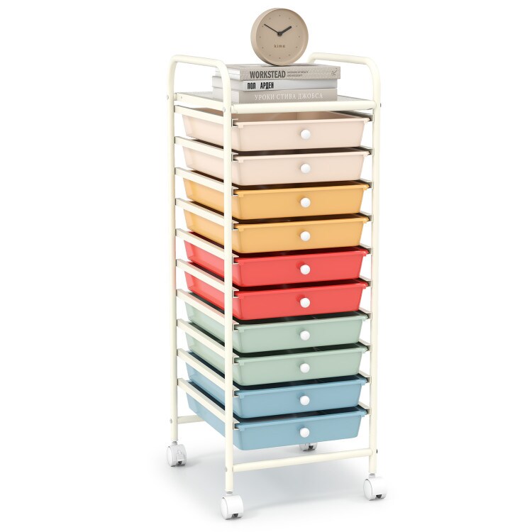 Steel Storage Cart Organizer with Drawers and Wheels