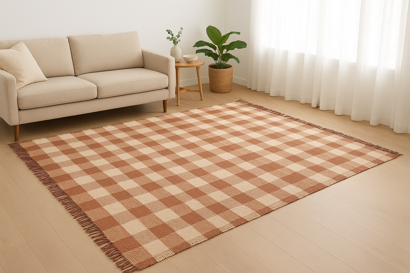 Handwoven Jute Rugs – Eco-Friendly Cotton Plaid Rug, Durable & Soft Area Rug (5x7 ft)