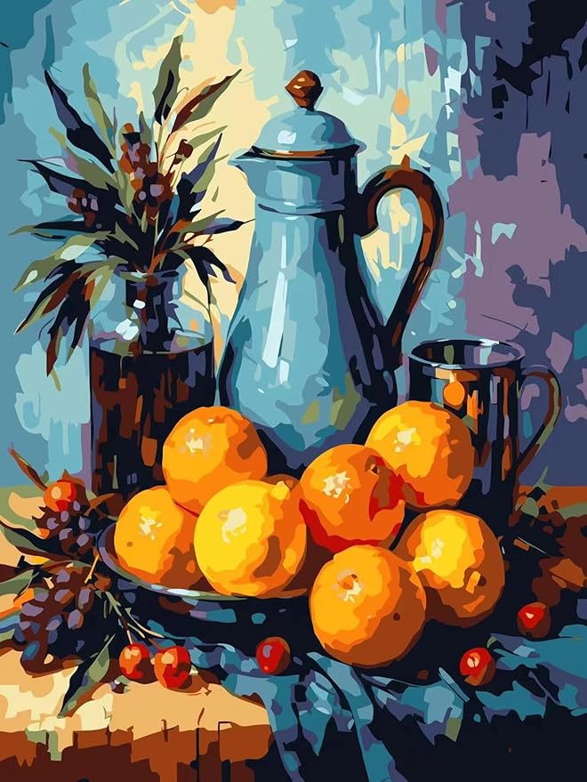 Paint by Numbers for Adults & Kids Beginners – Fruit Pattern Canvas 16” x 20” – DIY Acrylic Painting Kit with Brushes & Colors – Easy Home Wall Art Craft Set