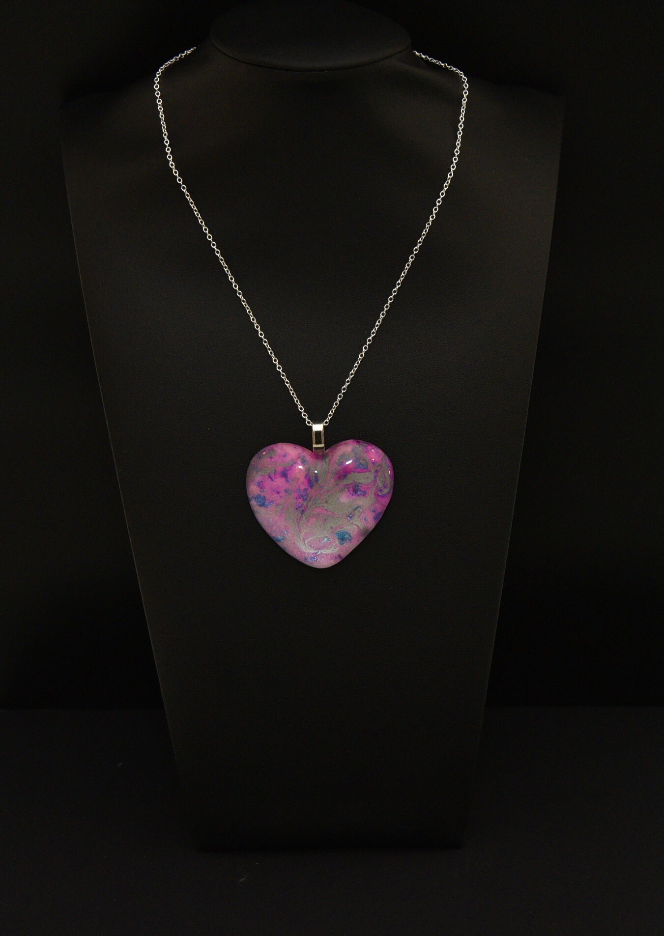 product name is Heart Pendant-2inx2in-with 24 inch silver chain, Mothers Day