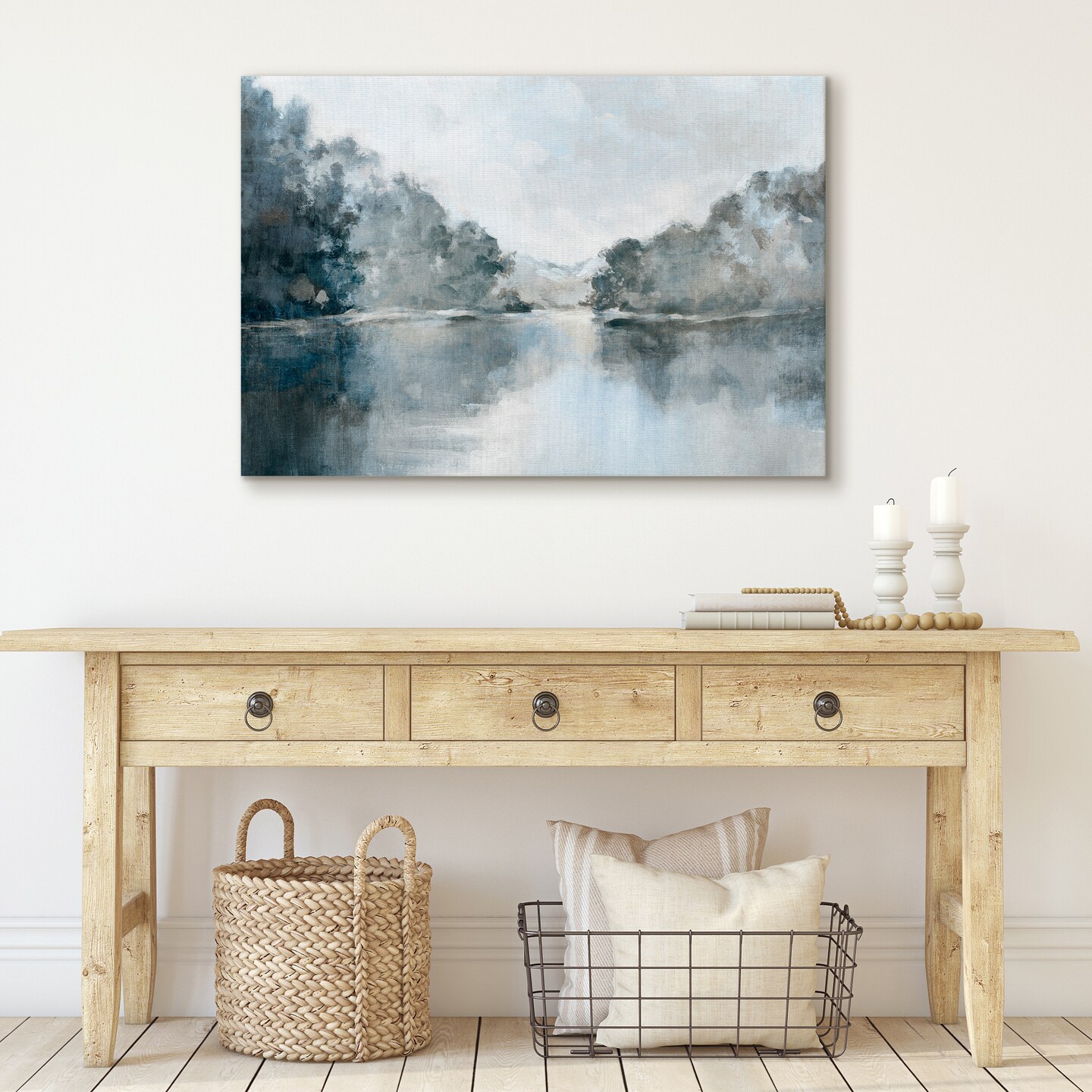 Americanflat Canvas Wall Art Featuring Blue, Grey, Green and White Tones - Gallery Wrap - Lake Landscape Wall Art