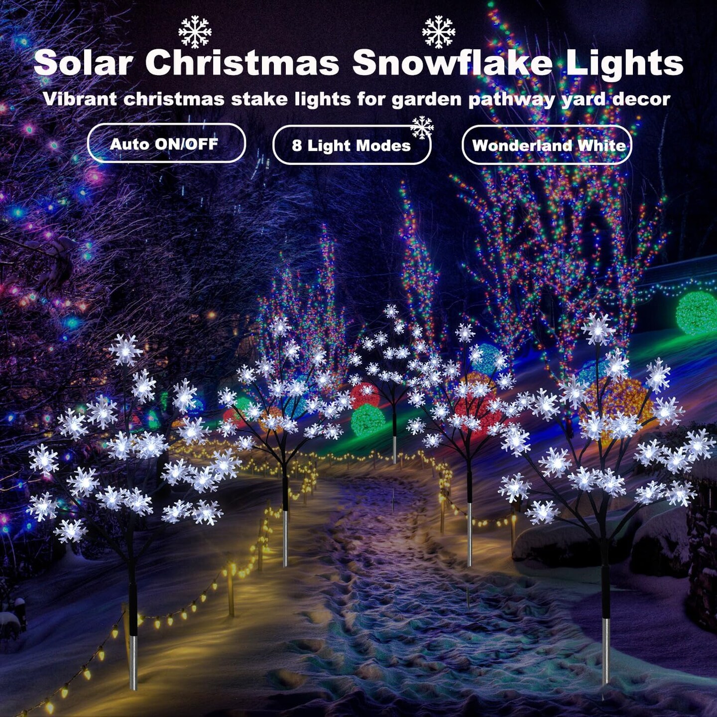 4-Pack 80LED Solar Snowflake Stake Lights