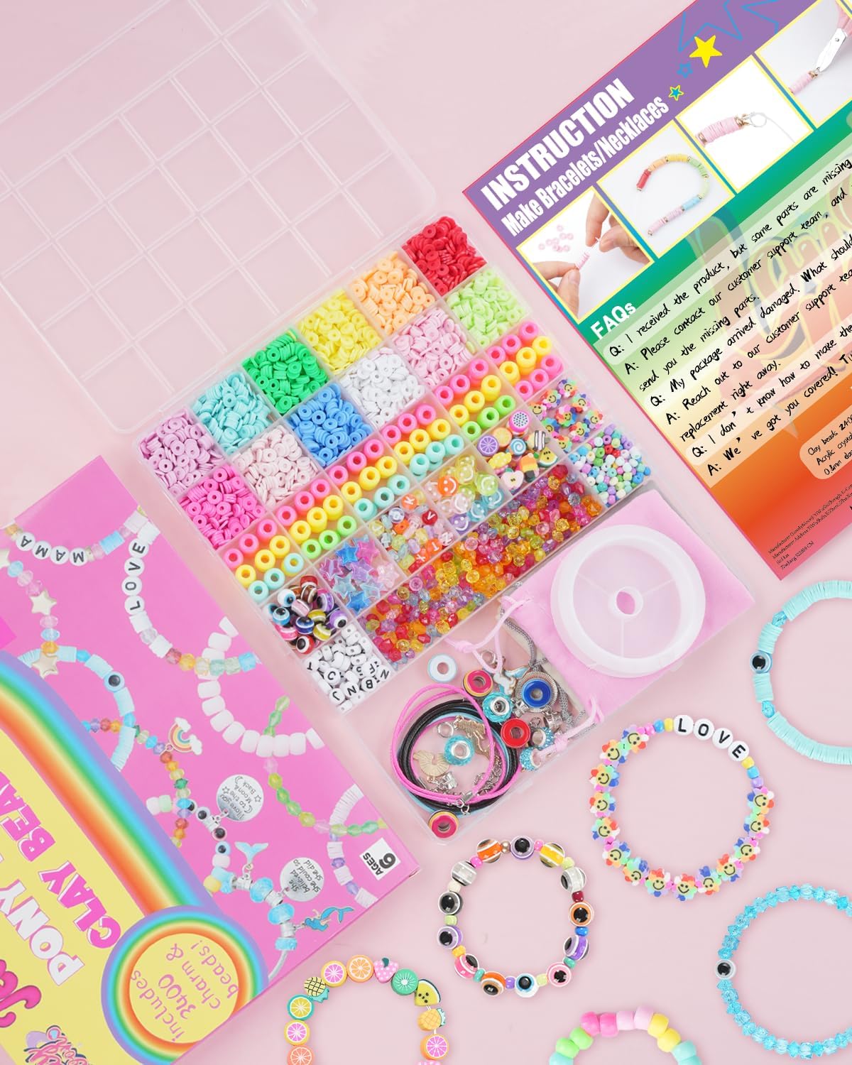 Bracelet Making Kit 3400 Pcs Beads (Girls’ Gift Set) 7.48 x 9.06 x 0.67 inches