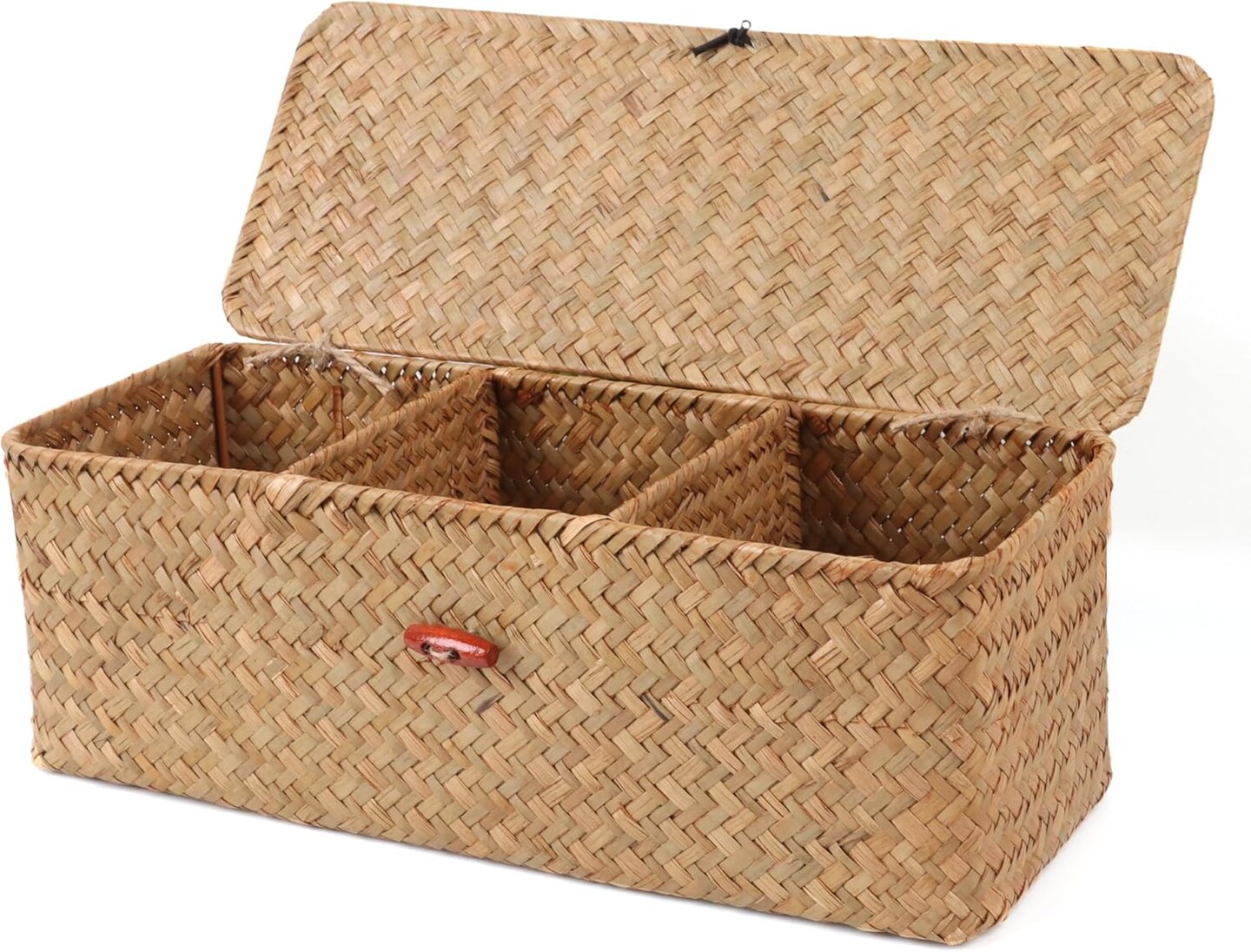 Wicker Woven Storage Baskets with Lid and Dividers (Natural) 5.1"D x 13"W x 4.3"H