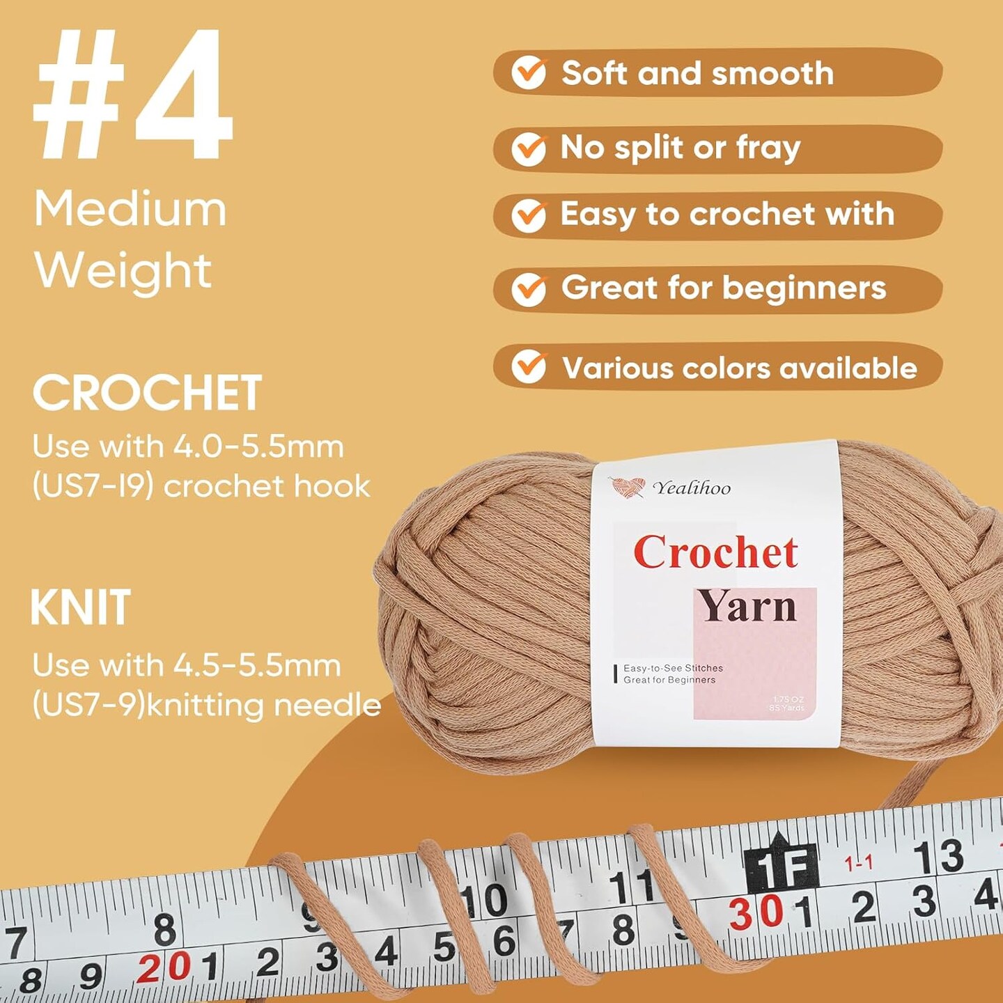3 Pack × 1.8 oz Cotton Yarn for Crocheting(Coffee/Khaki/Beige)