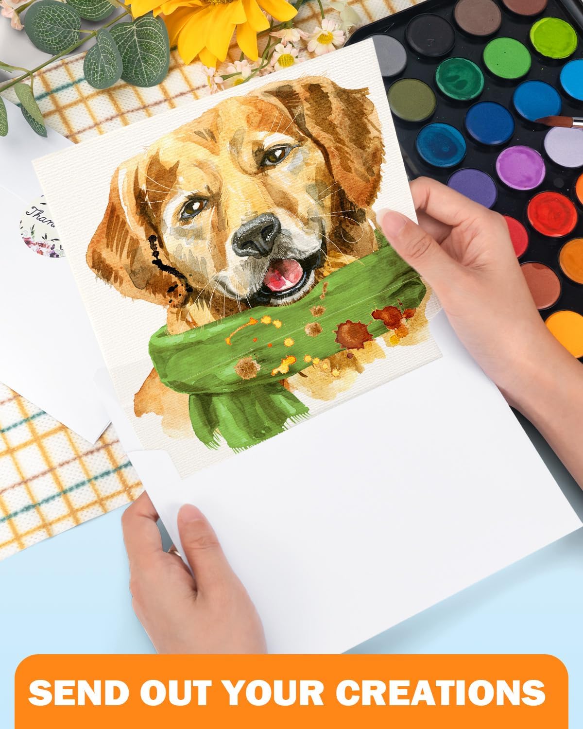 Watercolor Cards and Envelopes Set - 50 Folded 5x7 Inch