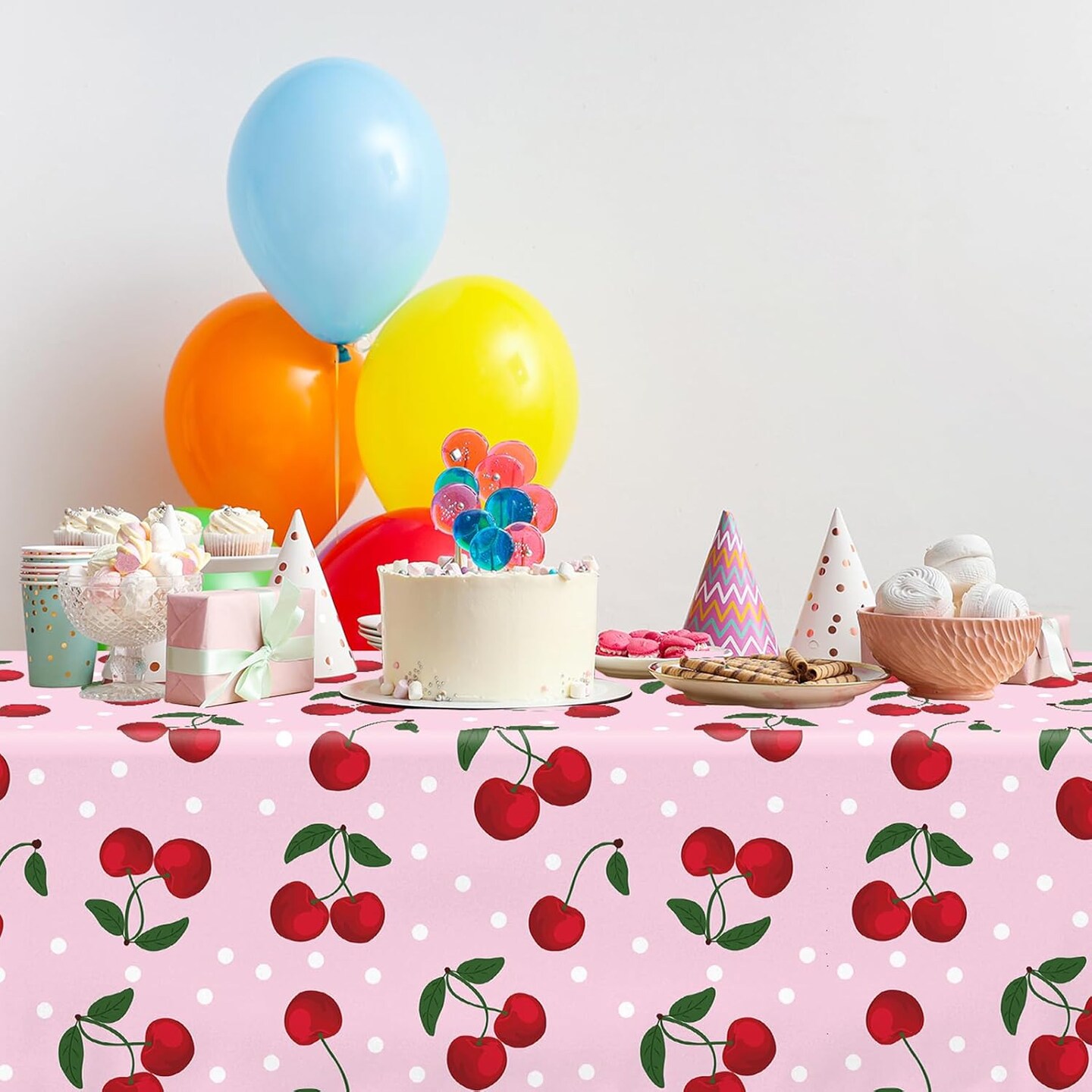 Cherry Plastic Table Clothes Disposable Pink Table Cover