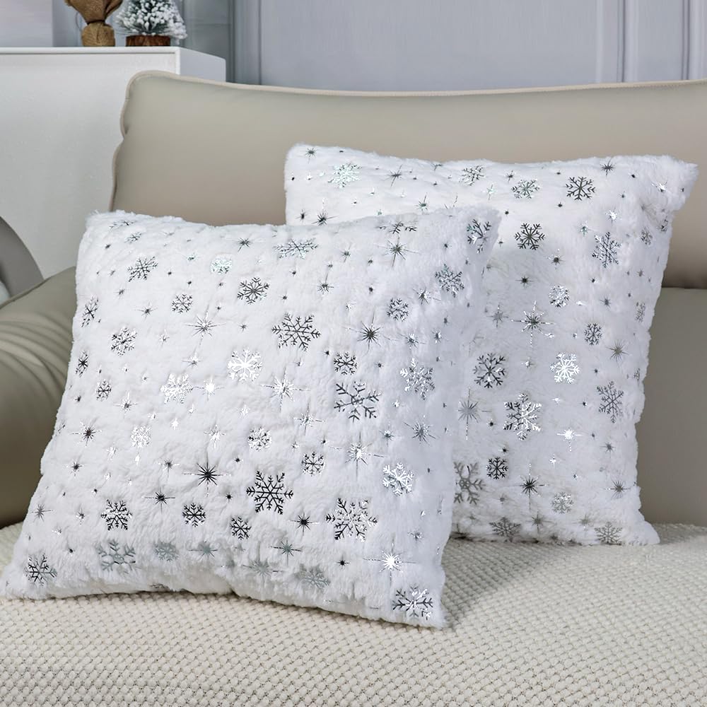 Snowflakes Glitter Printed Christmas Pillow Covers