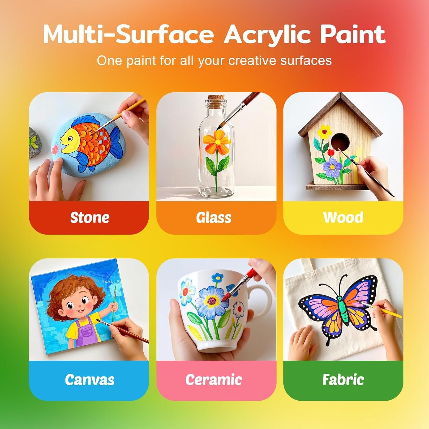 12 Colors Large Bulk Acrylic Paint Set (500 ml/16.9 oz Extra Large Bottles)