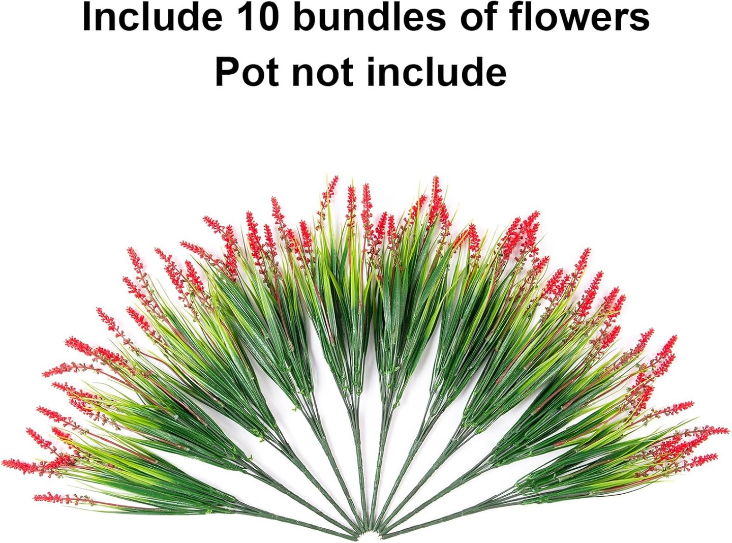 Artificial Fake Flowers Outdoor Plants for Summer Decoration,10 Bundles Faux Plastic Tall Monkey Grass Greenery UV Resistant Realistic Lavender for Home Planter Window Porch Garden-Red